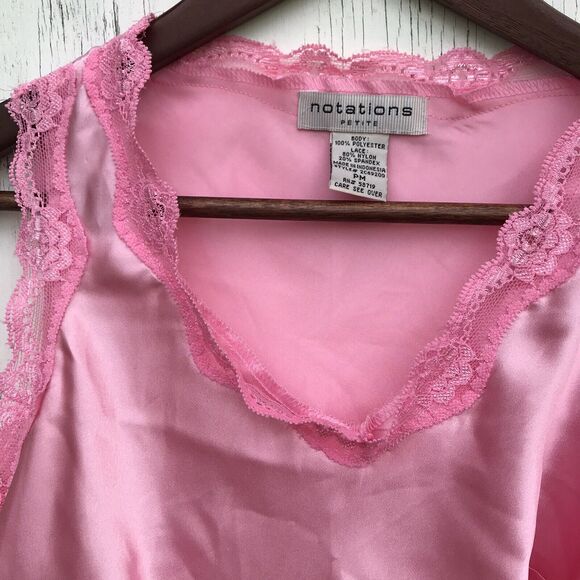 Notations Satin Pink Lace Tank Top shell Sz M Petite Coquette Fairy Y2k Vintage - Picture 4 of 6